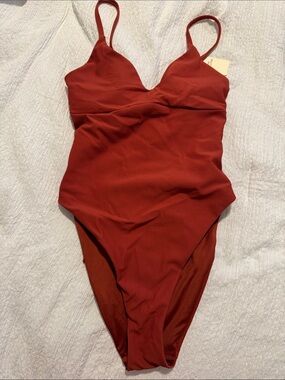 Ribbed One-Piece Swimsuit in Rust